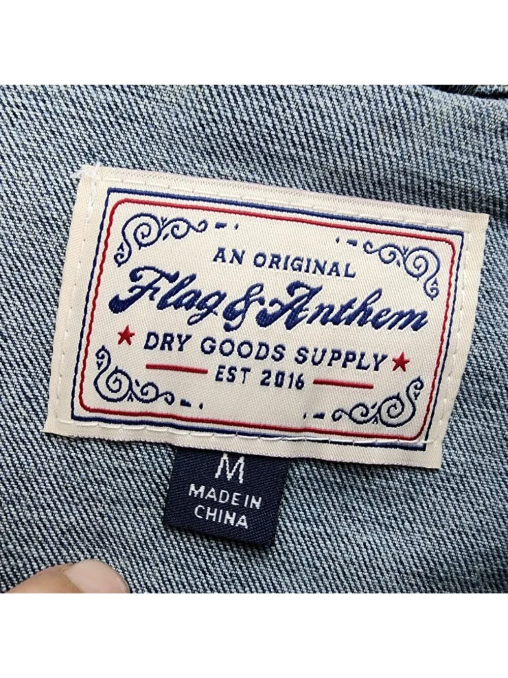 Flag & Anthem Jacket Mens Medium Blue Button Up Stretch Denim Trucker *NWT*